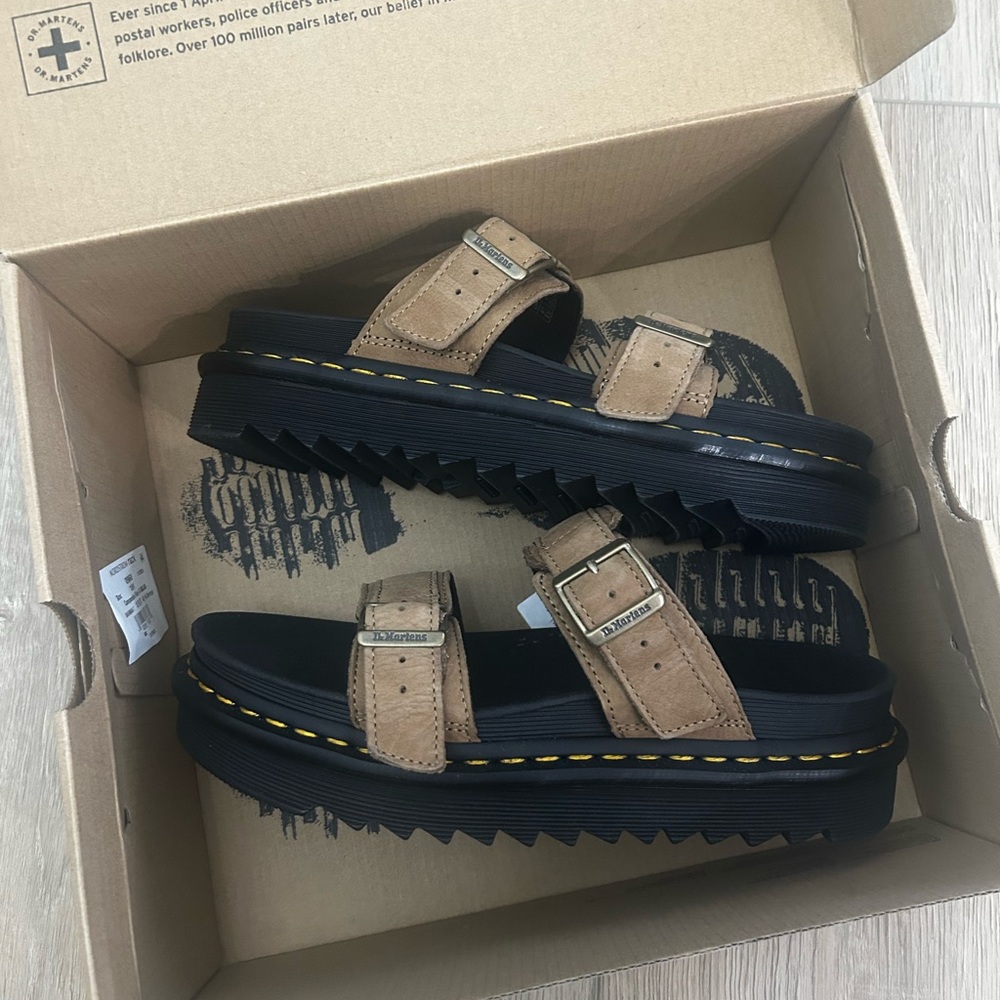 Dr. Martens Tan and Black Platform Sandals